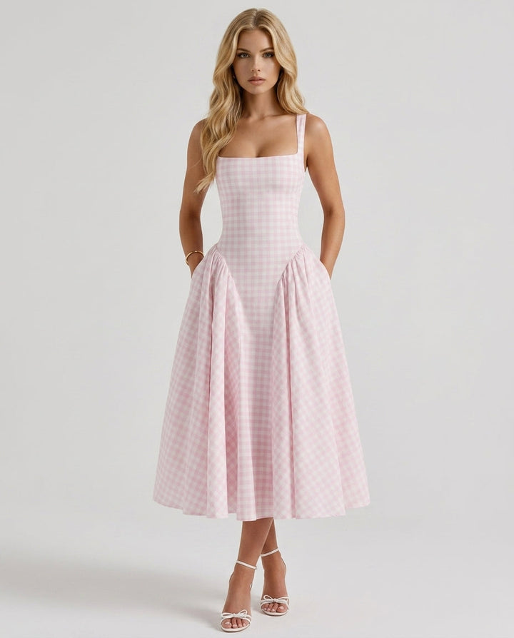 Sherrie Gingham Midi Dress - Blush