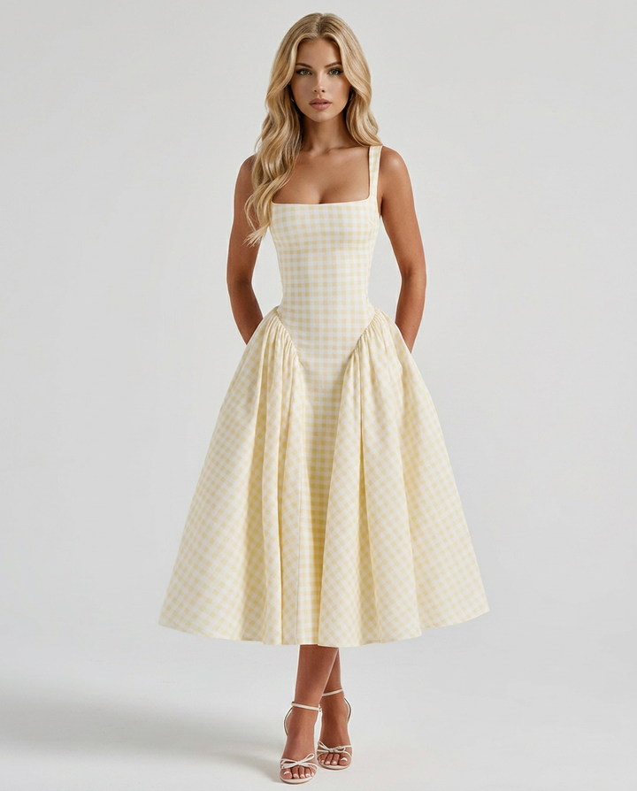 Sherrie Gingham Midi Dress - Butter Yellow