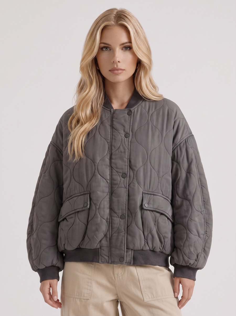 Tabitha Quilted Bomber - Charcoal