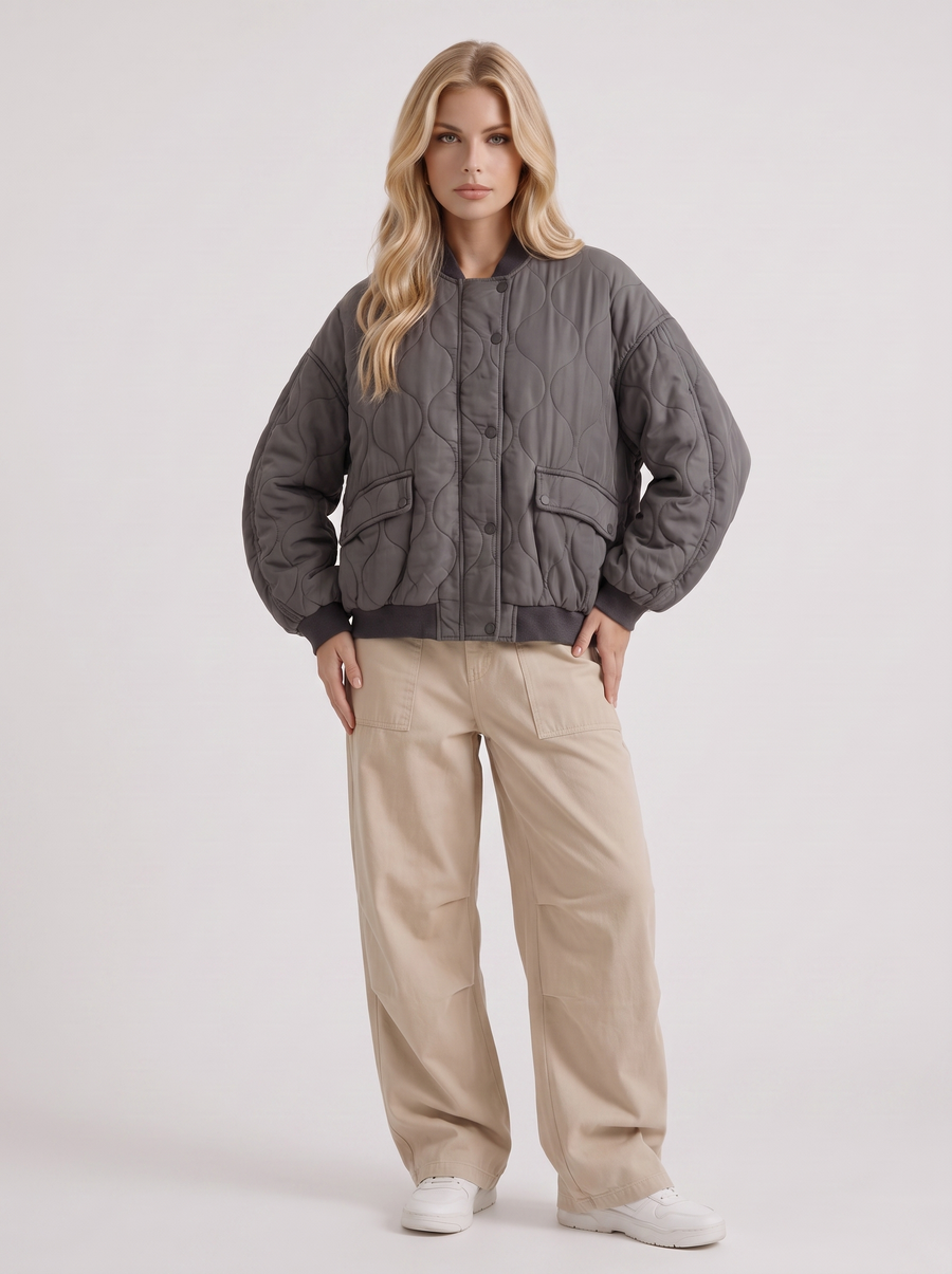 Tabitha Quilted Bomber - Charcoal