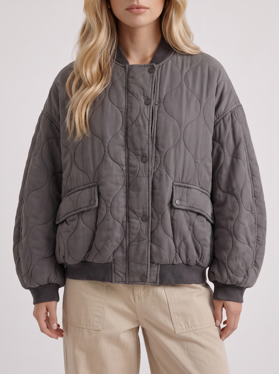Tabitha Quilted Bomber - Charcoal