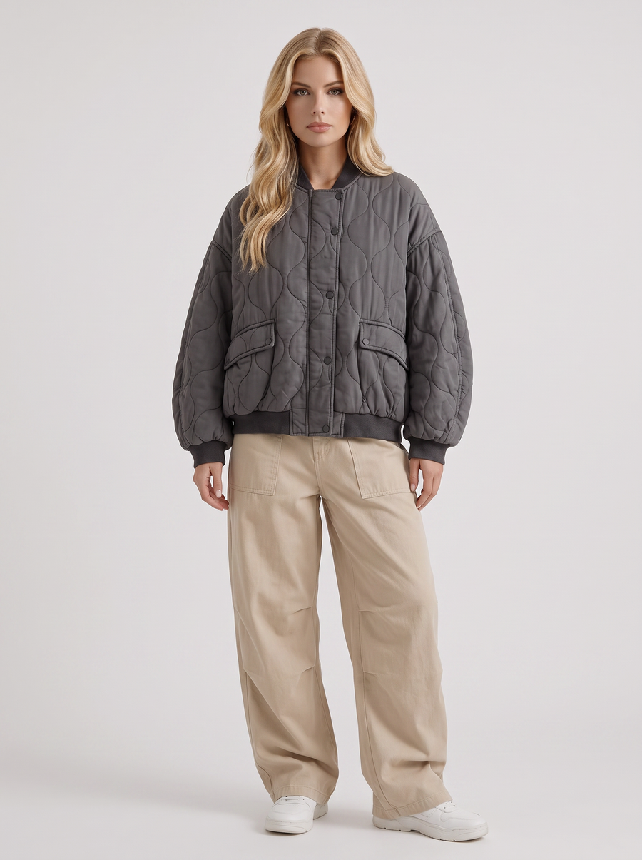 Tabitha Quilted Bomber - Charcoal