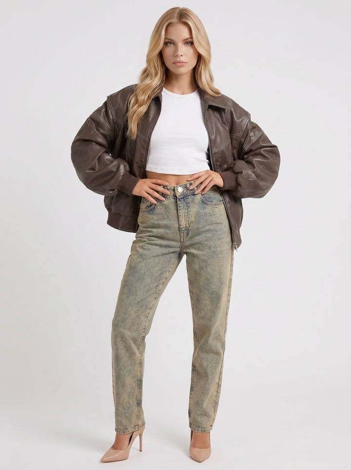 Theodora Distressed Jacket - Brown