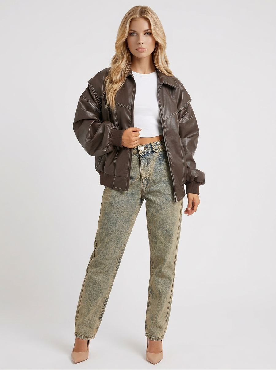 Theodora Distressed Jacket - Brown