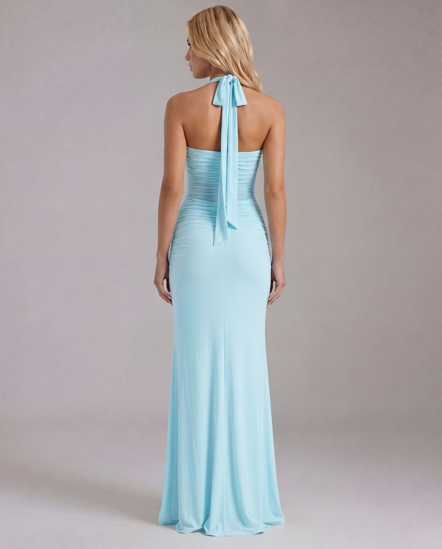 Victoria Ruched Maxi Dress - Blue