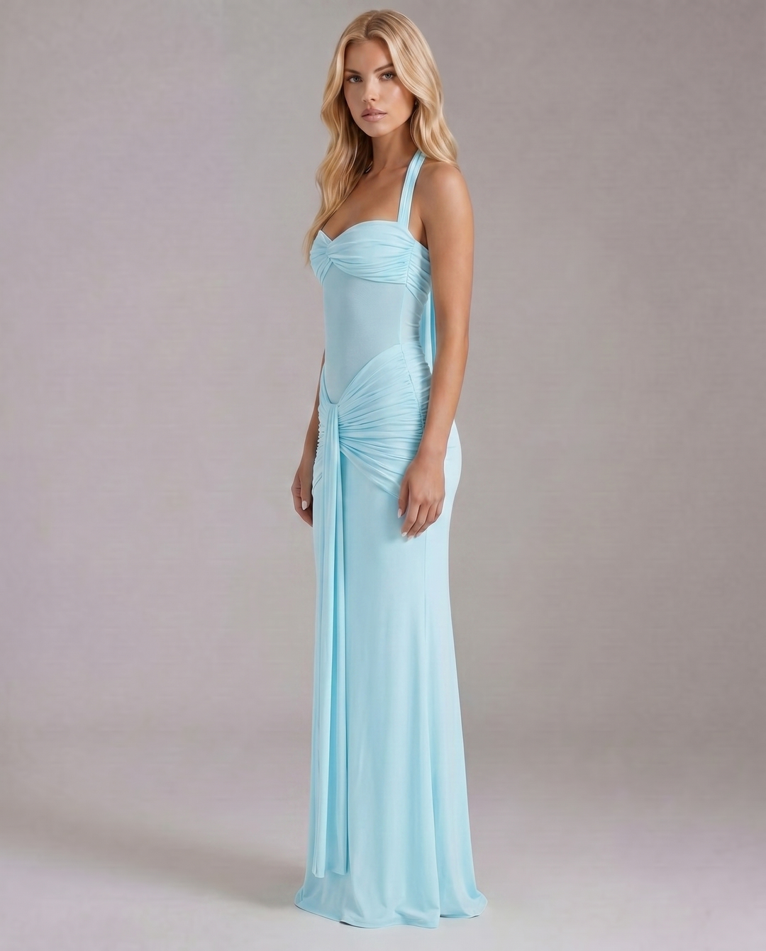 Victoria Ruched Maxi Dress - Blue