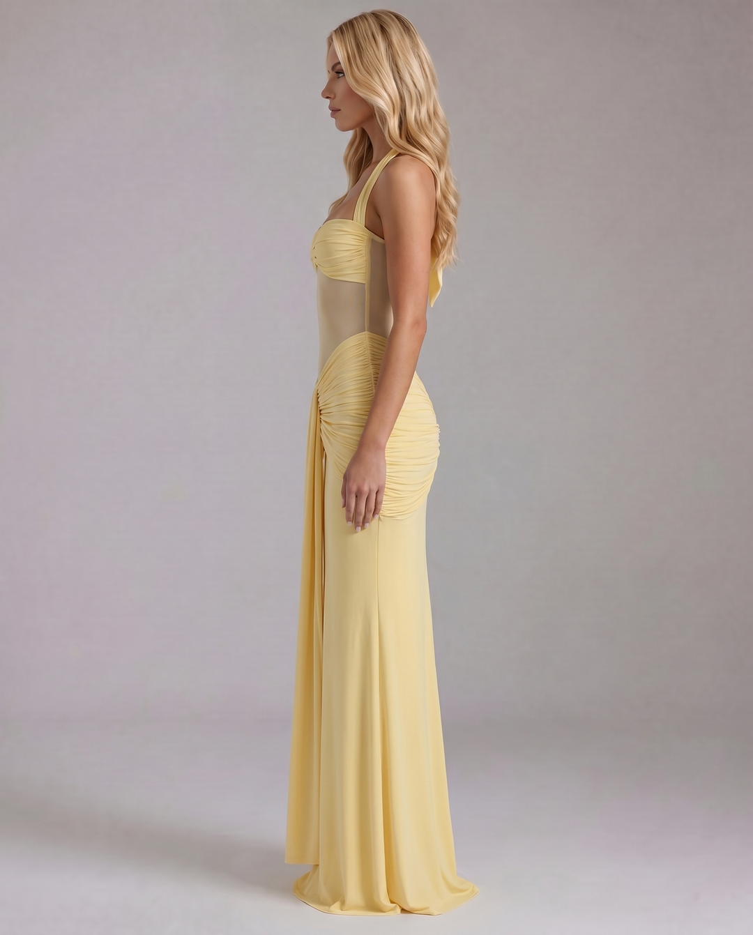 Victoria Ruched Maxi Dress - Yellow