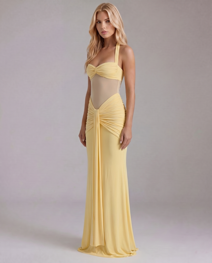 Victoria Ruched Maxi Dress - Yellow