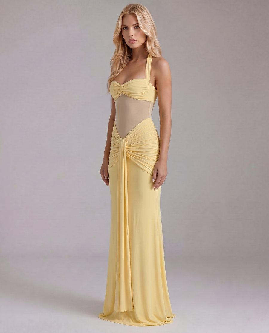 Victoria Ruched Maxi Dress - Yellow