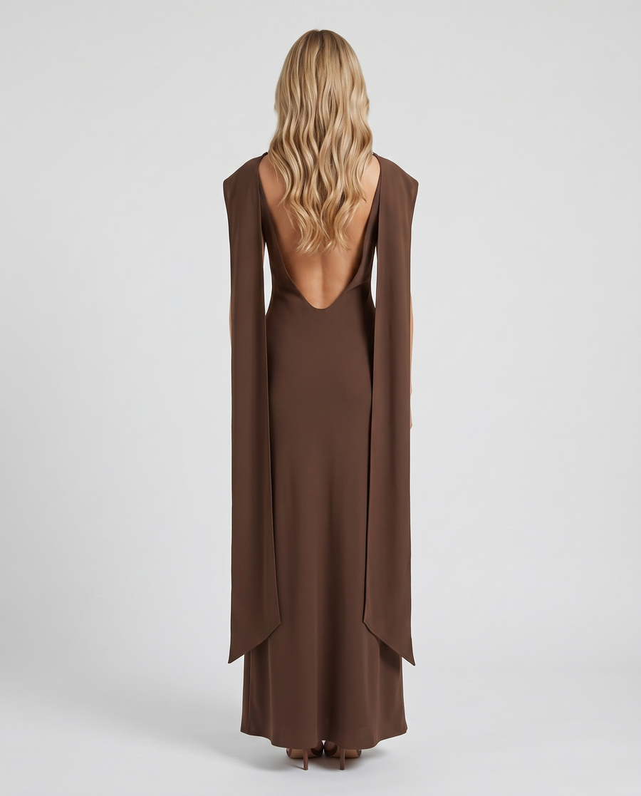 Vivienne Drape Maxi Dress - Chocolate