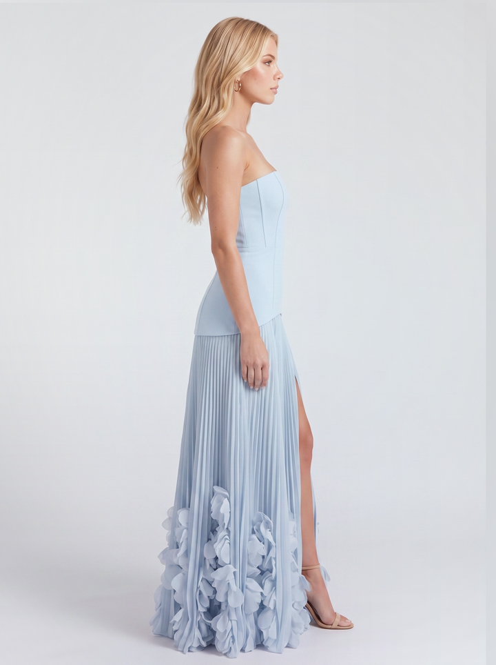 Wendy Fluted Maxi Dress - Light Blue