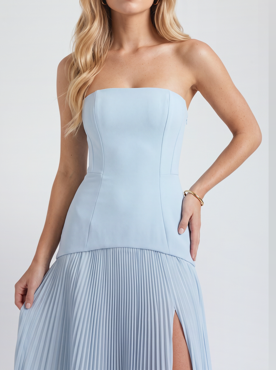 Wendy Fluted Maxi Dress - Light Blue